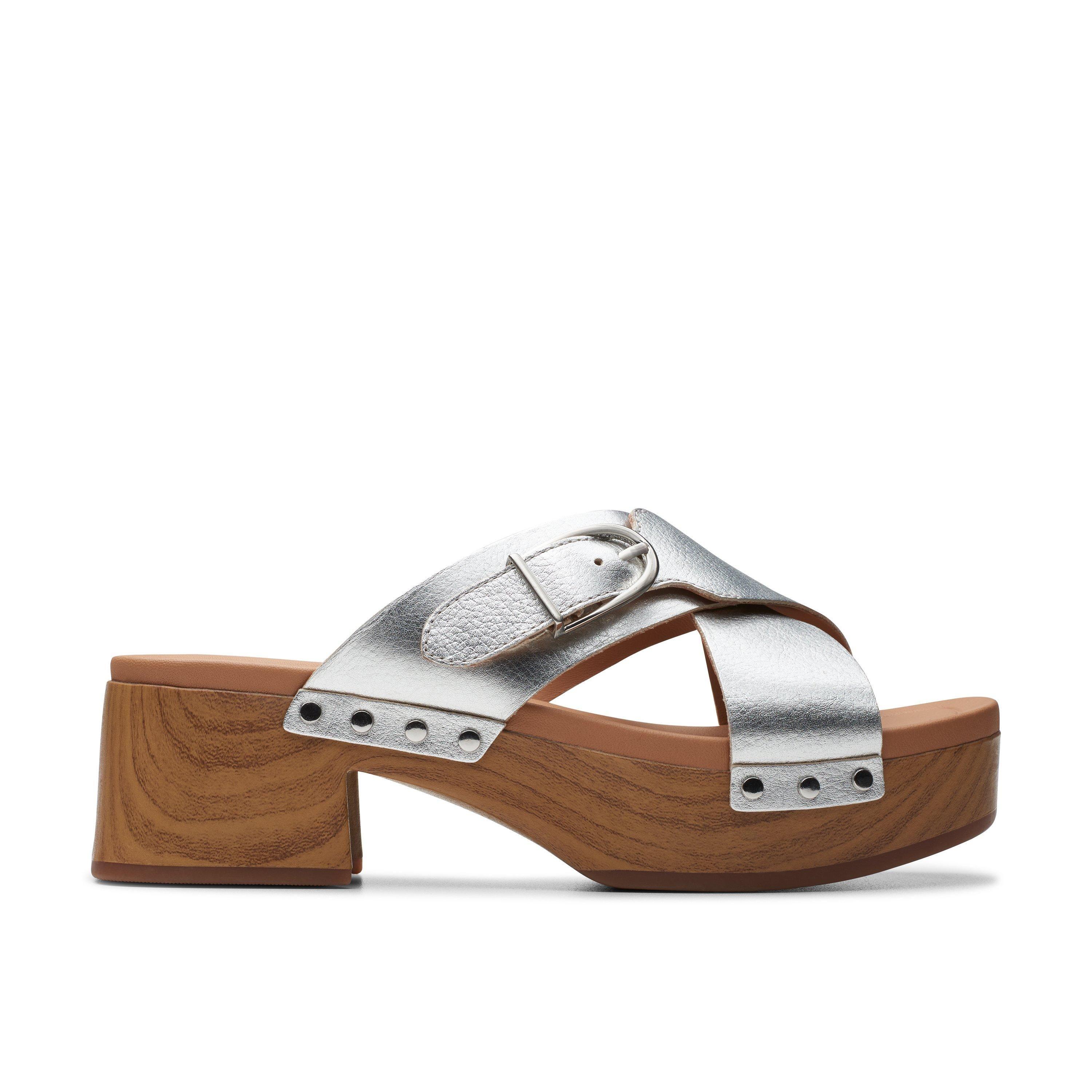 Sivanne Walk Silver Leather Heeled Sandals by CLARKS