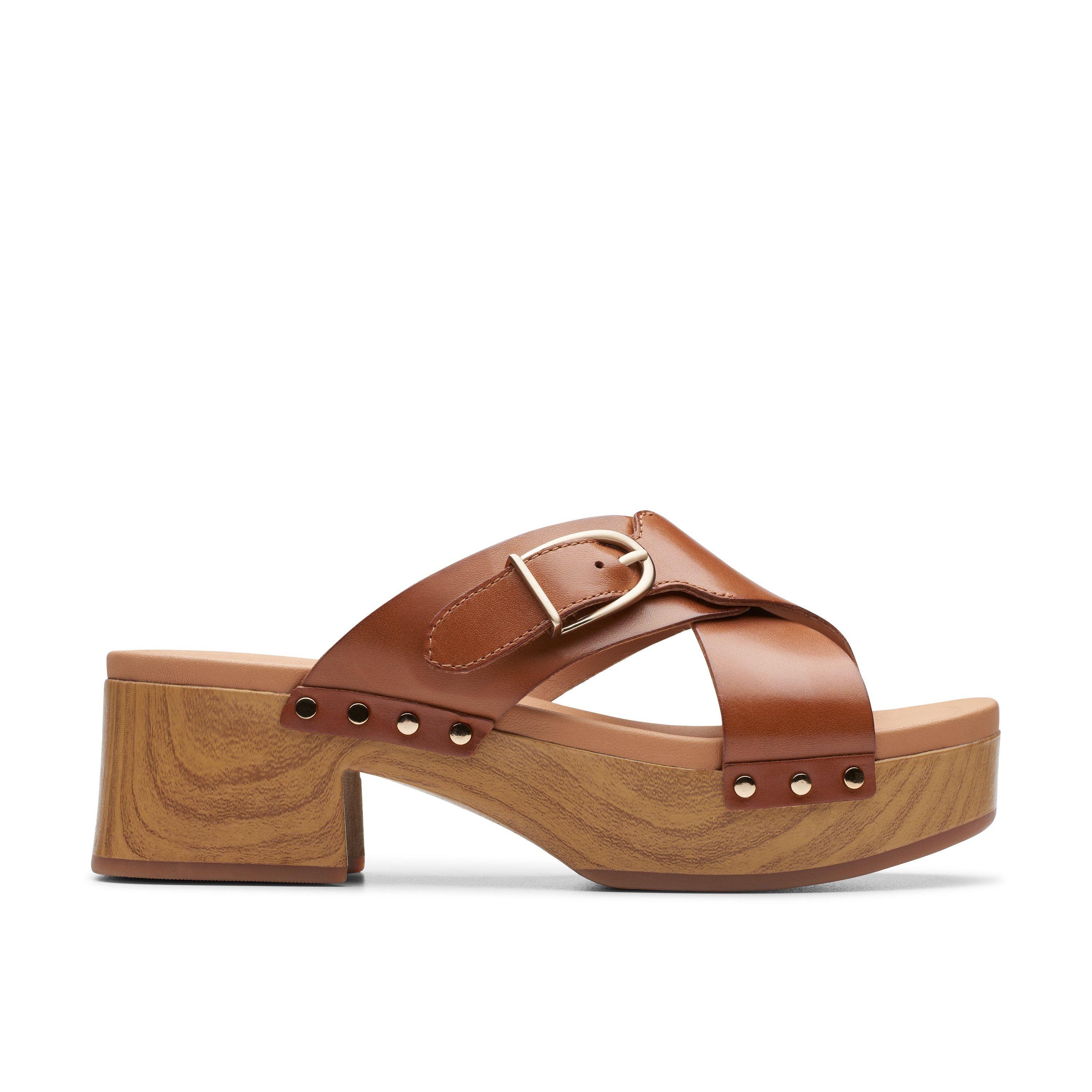 Sivanne Walk Tan Leather Heeled Sandals by CLARKS