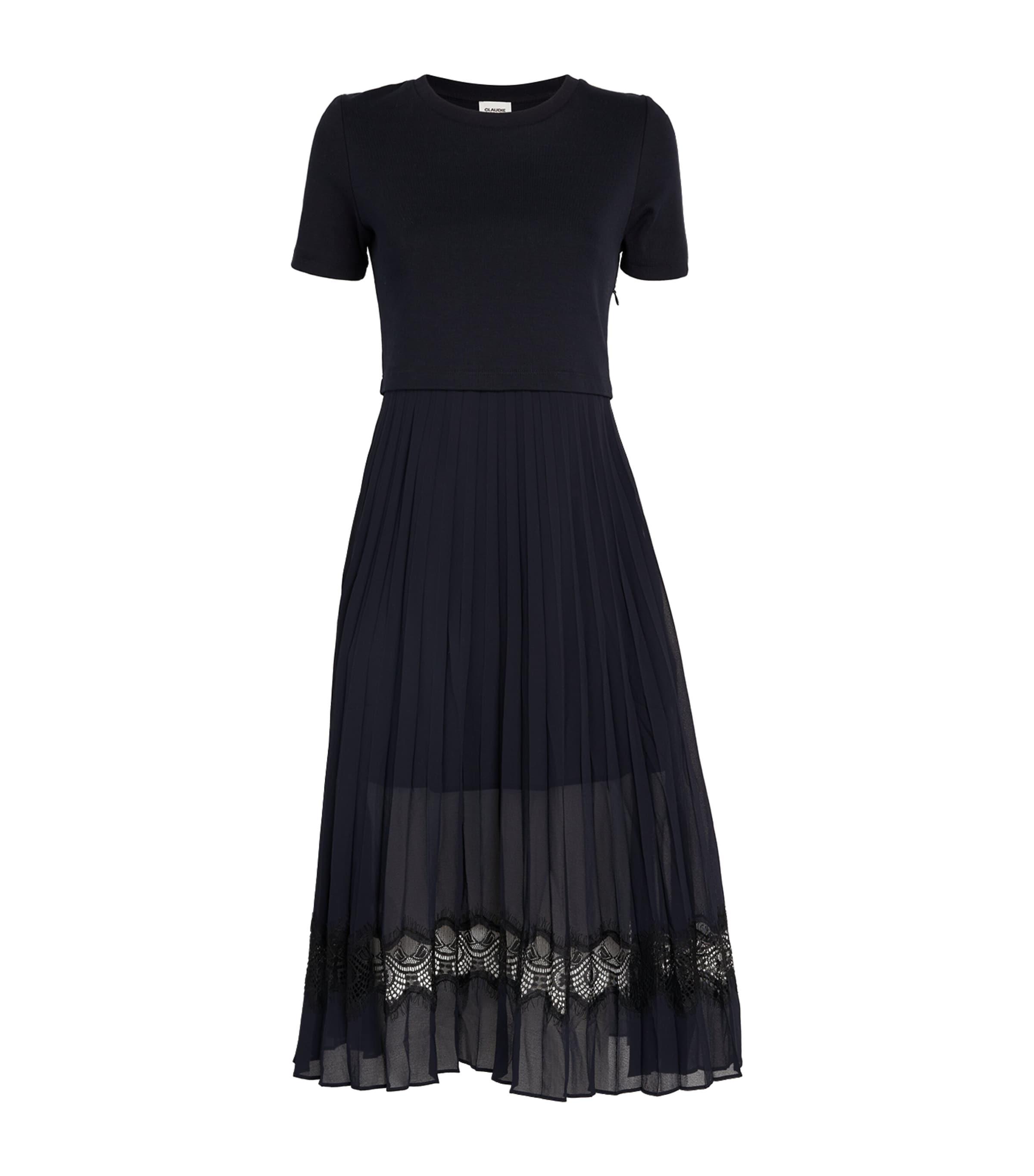 Claudie Pierlot Lace-Trim Pleated Midi Dress by CLAUDIE PIERLOT