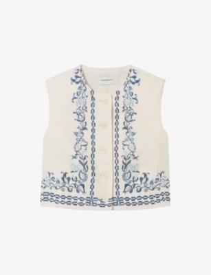 Floral-Pattern Sleeveless Linen Short Jacket by CLAUDIE PIERLOT