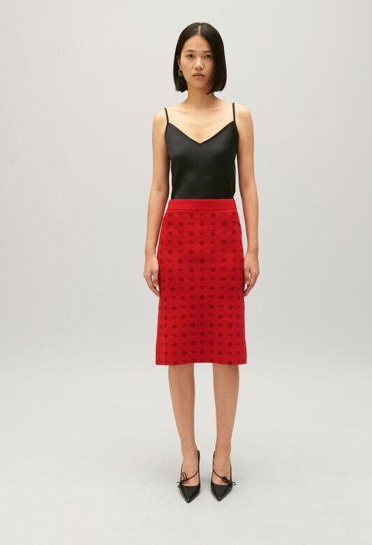 Melange - Mid-length red knit skirt by CLAUDIE PIERLOT