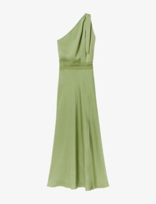 One-Shoulder Lace-Trim Satin Maxi Dress by CLAUDIE PIERLOT
