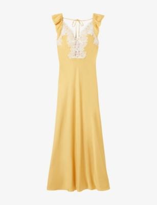 Ruffle-Sleeved Lace-Trim Satin Maxi Dress by CLAUDIE PIERLOT
