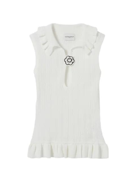 ruffled pointelle-knit polo top by CLAUDIE PIERLOT
