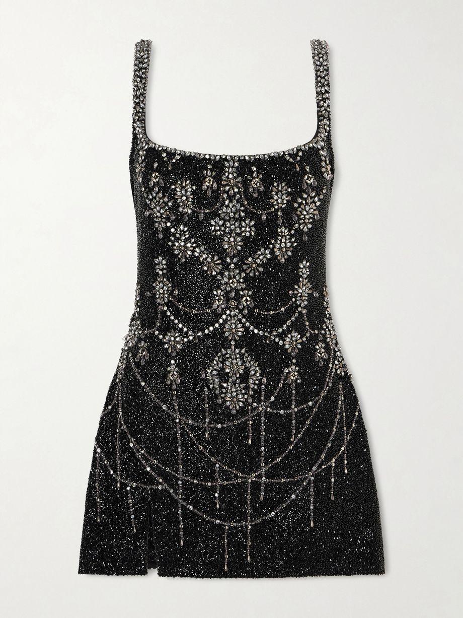 Crystal-embellished beaded mesh mini dress by CLIO PEPPIATT
