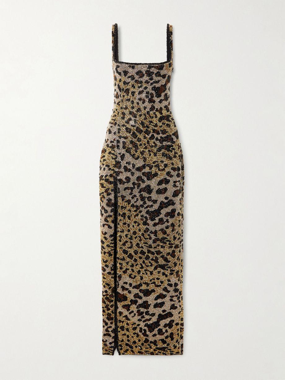 Eartha embellished leopard-print stretch-mesh gown by CLIO PEPPIATT