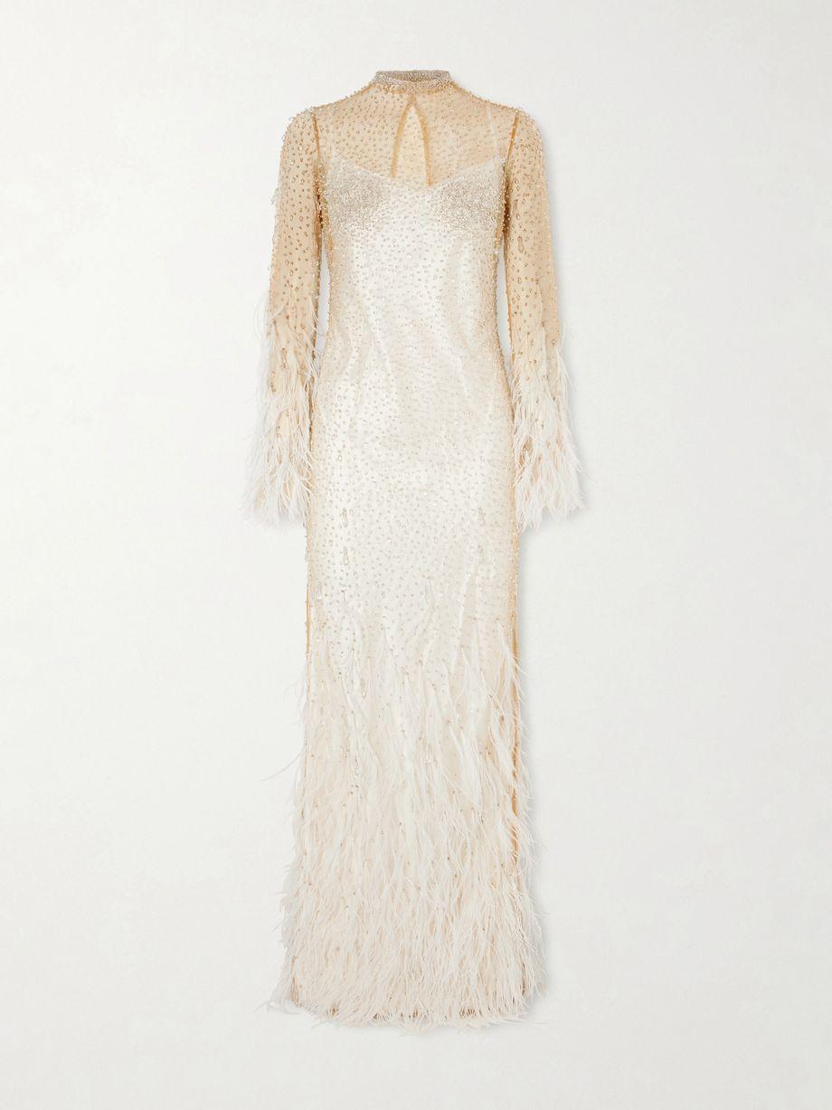 Mia embellished feather-trimmed tulle gown by CLIO PEPPIATT