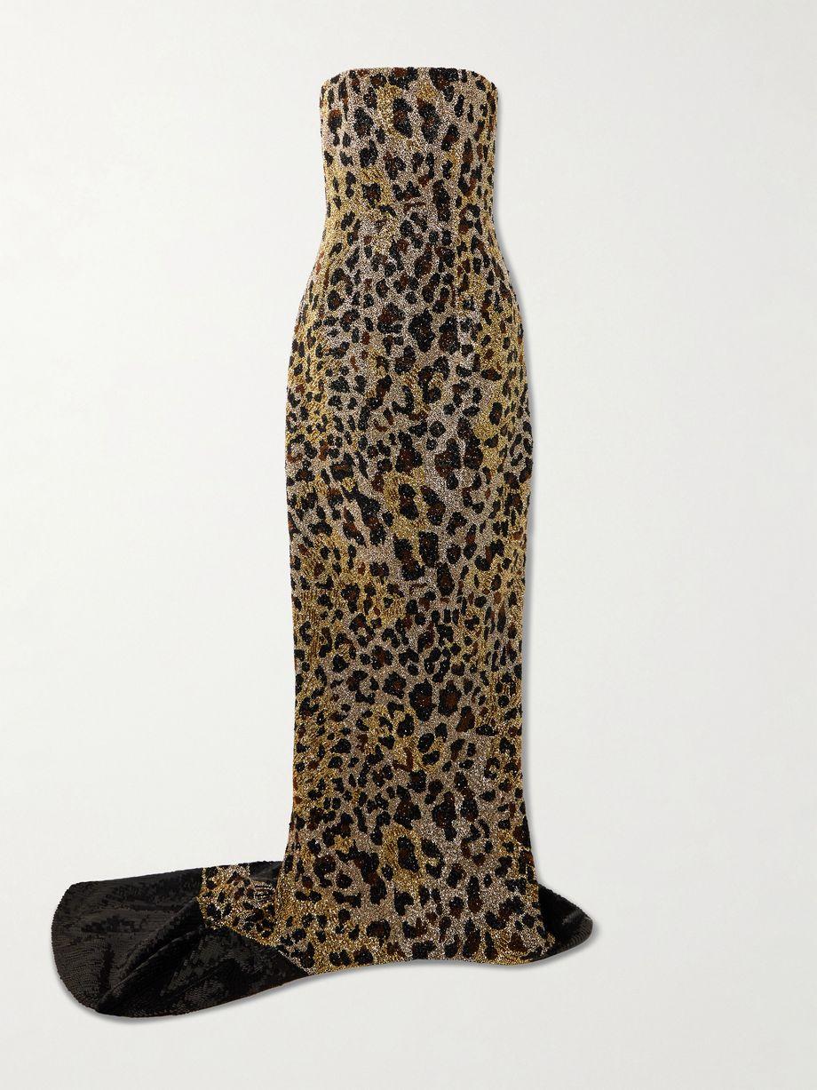 Naomi strapless embellished leopard-print satin gown by CLIO PEPPIATT