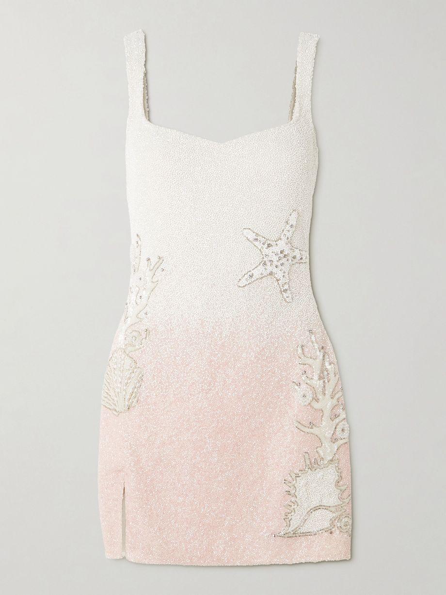 Seashell crystal-embellished beaded tulle mini dress by CLIO PEPPIATT