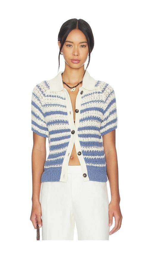 CLOSED Short Sleeve Polo Cardigan in White,Blue by CLOSED