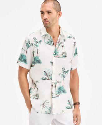 Men's Aloha Short Sleeved Tropical Print Button-Front Linen Shirt, Exclusively at Macy's by CLUB ROOM Men's Aloha Short Sleeved Tropical Print Button-Front Linen Shirt, Exclusively at Macy's by CLUB ROOM