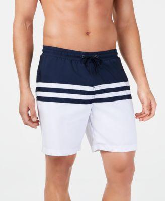Men's Quick-Dry Performance Colorblocked Stripe 7" Swim Trunks by CLUB ROOM