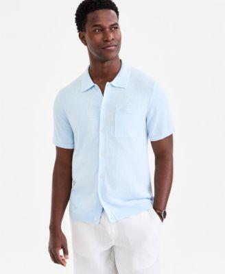 Men's Short-Sleeve Linen and Cotton Button Sweater Polo Shirt by CLUB ROOM