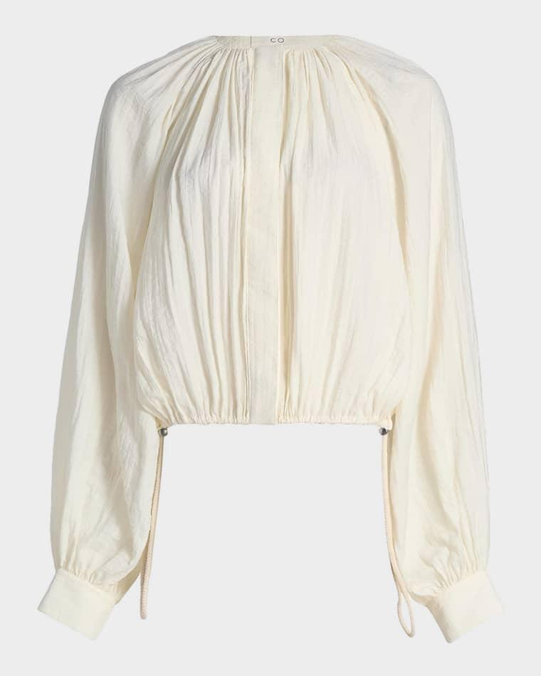 Gathered Drawstring-Hem Blouson Shirt by CO