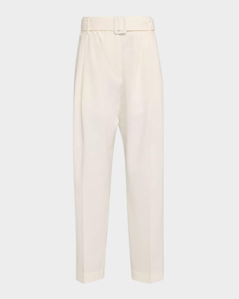 Pleated Cotton Tapered-Leg Ankle Pants With Belt by CO