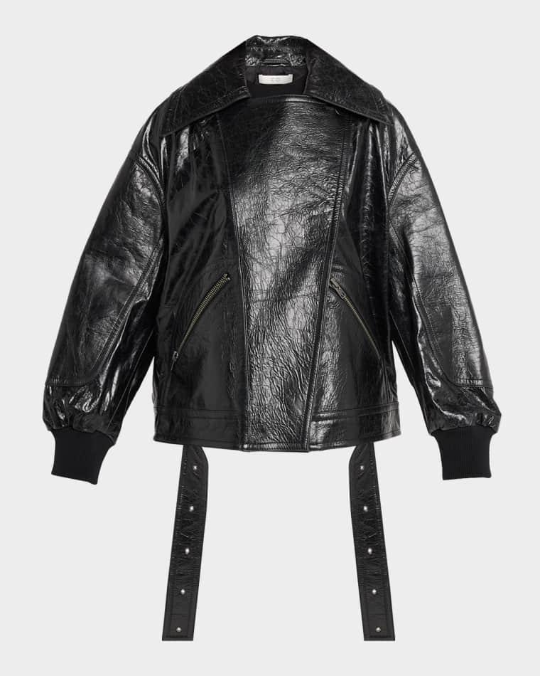 Shiny Crinkle Leather Oversized Bomber Jacket by CO