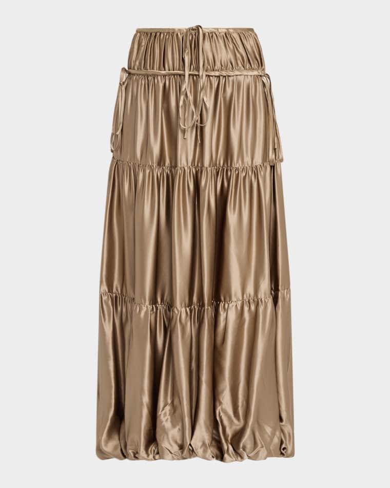 Soft Silk Gathered Midi Bubble Skirt by CO