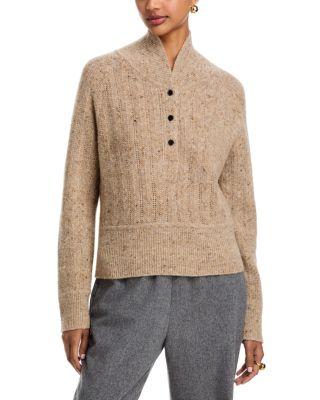 Wool and Cashmere Blend Cropped Henley Sweater by CO
