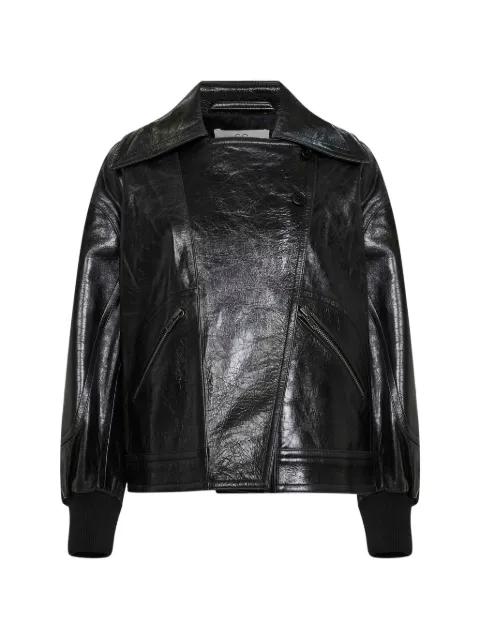 asymmetric collar leather jacket by CO