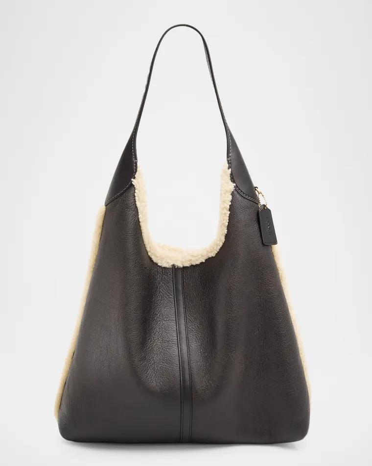 Shearling-Trim Leather Shoulder Bag by COACH