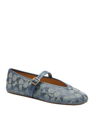 Women's Crystal Signature Denim Mary Jane Flats by COACH