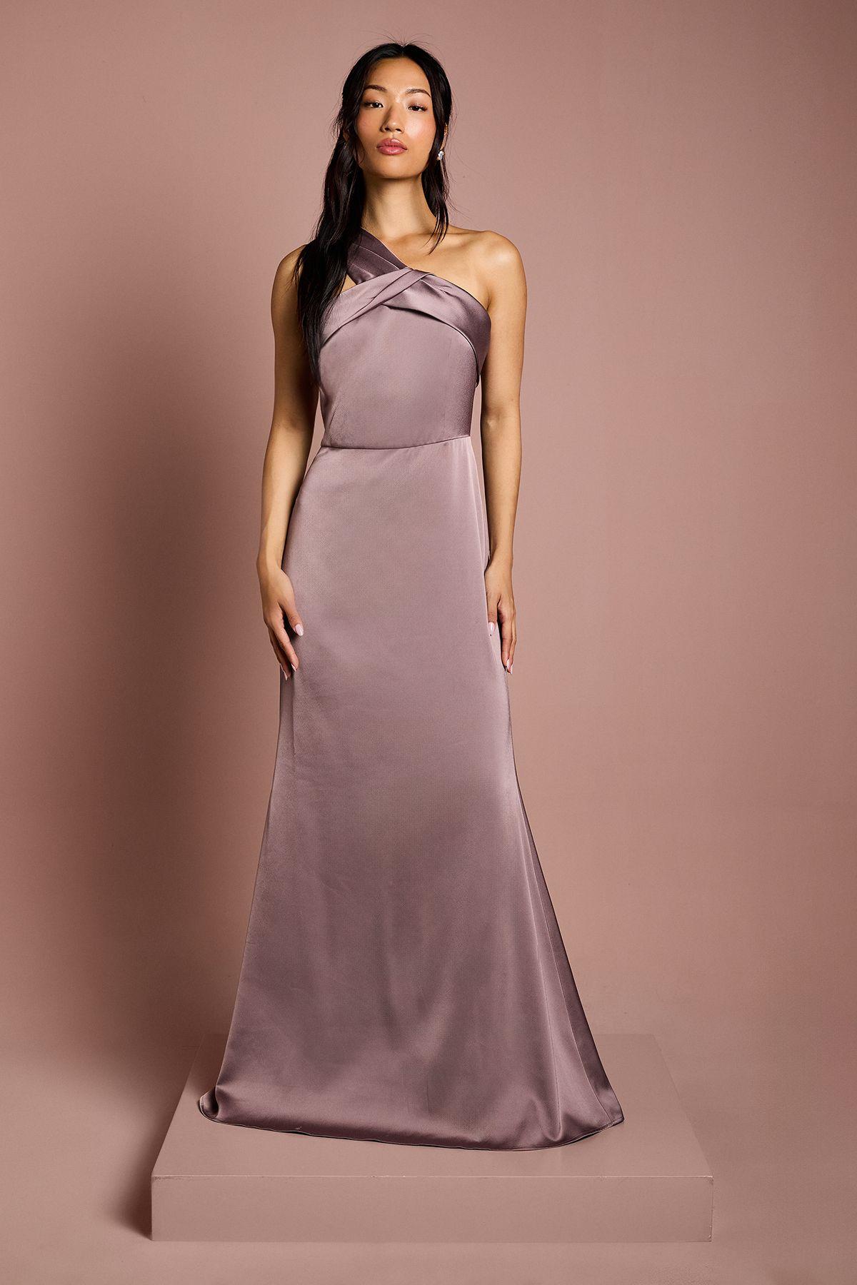 Asymmetric Neckline Satin Bridesmaid Maxi Dress by COAST