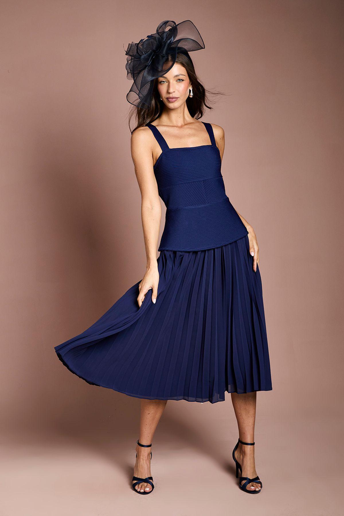 Bandage Bodice Midi Dress With Pleated Skirt by COAST