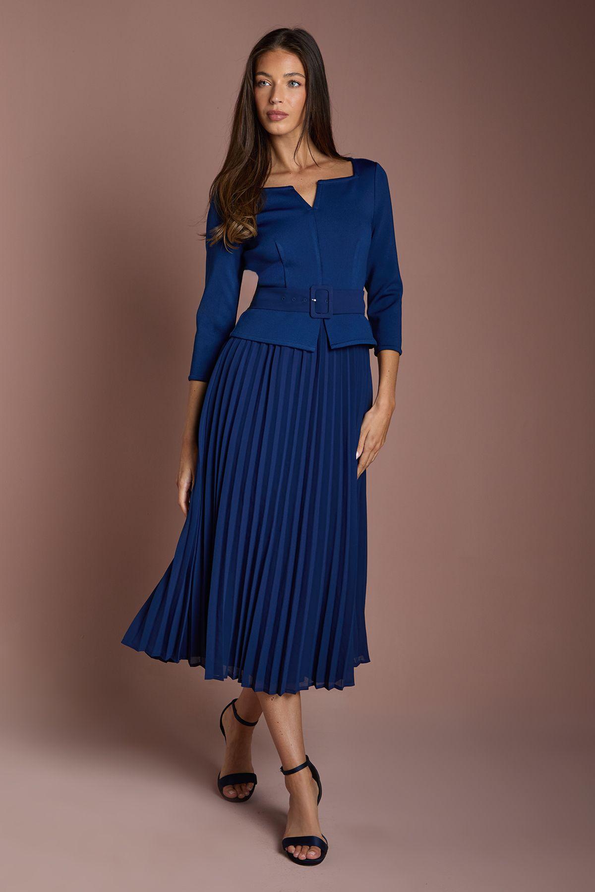 Bandage Long Sleeve Dress with Pleated Skirt by COAST