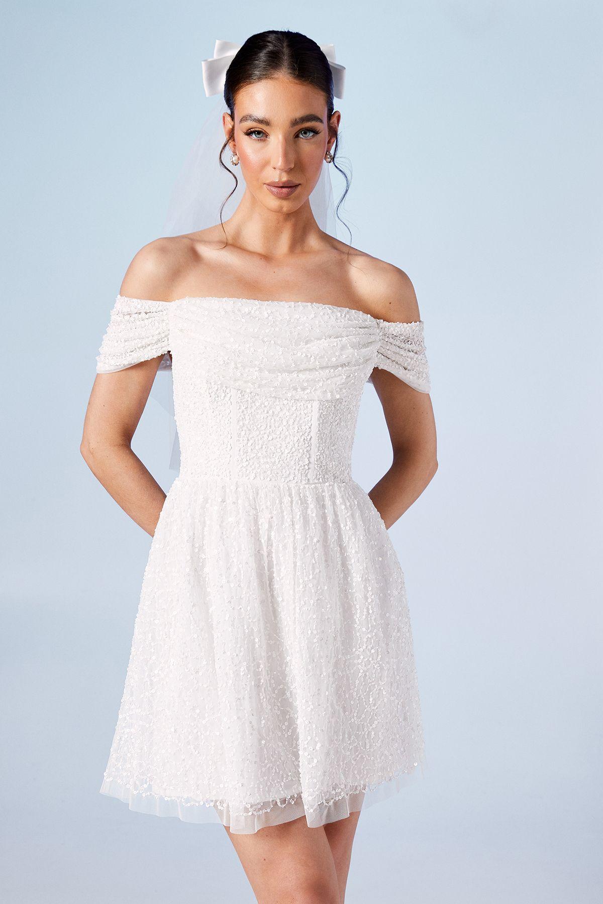 Bardot Full Skirted Embellished Bridal Mini Dress by COAST