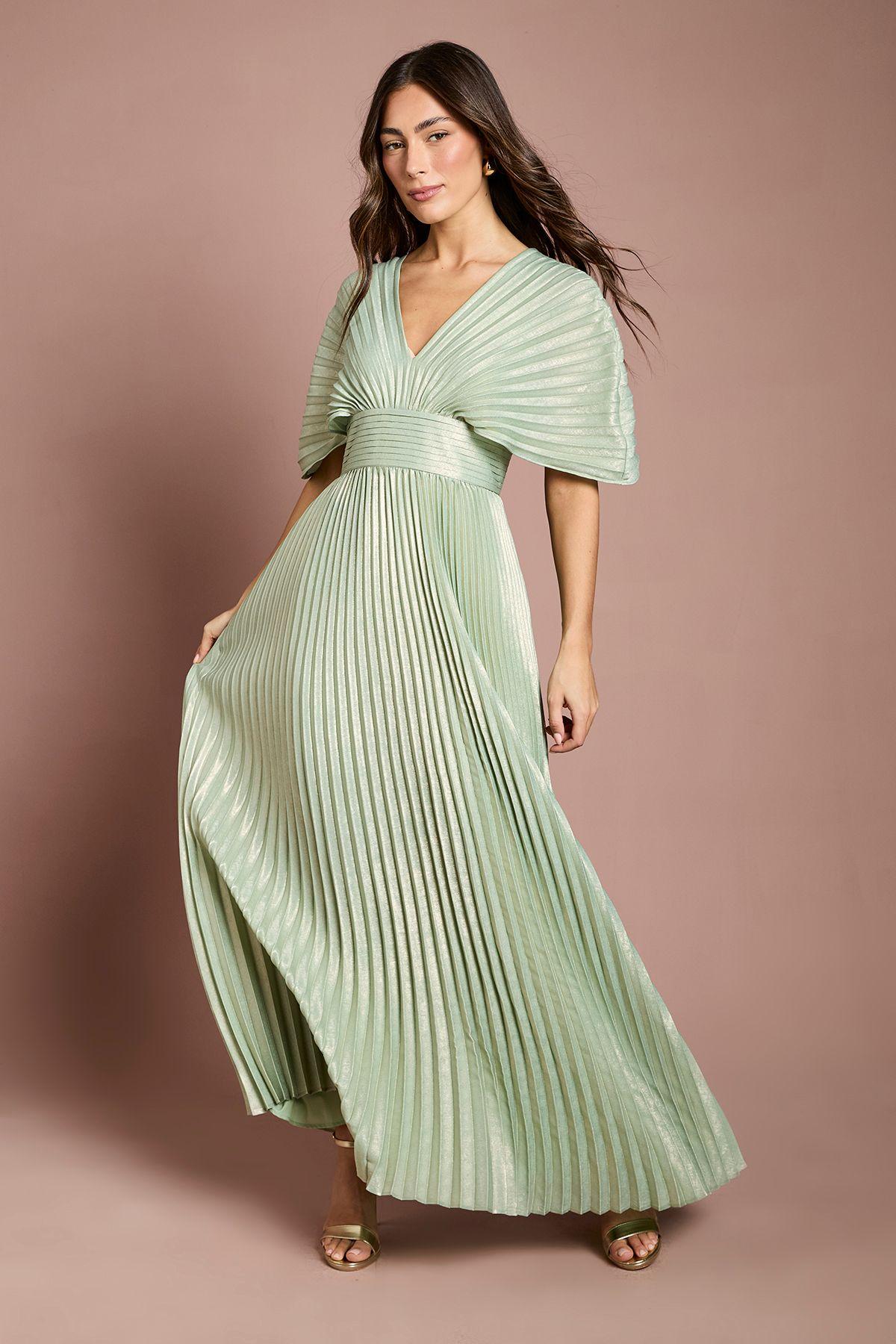 Batwing Pleated Metallic Midaxi Dress by COAST