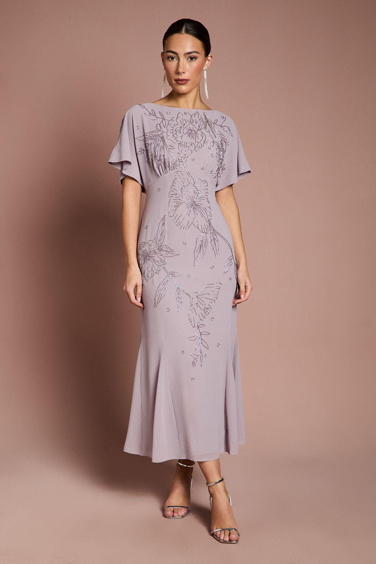 Beaded Batwing Georgette Midi Dress by COAST