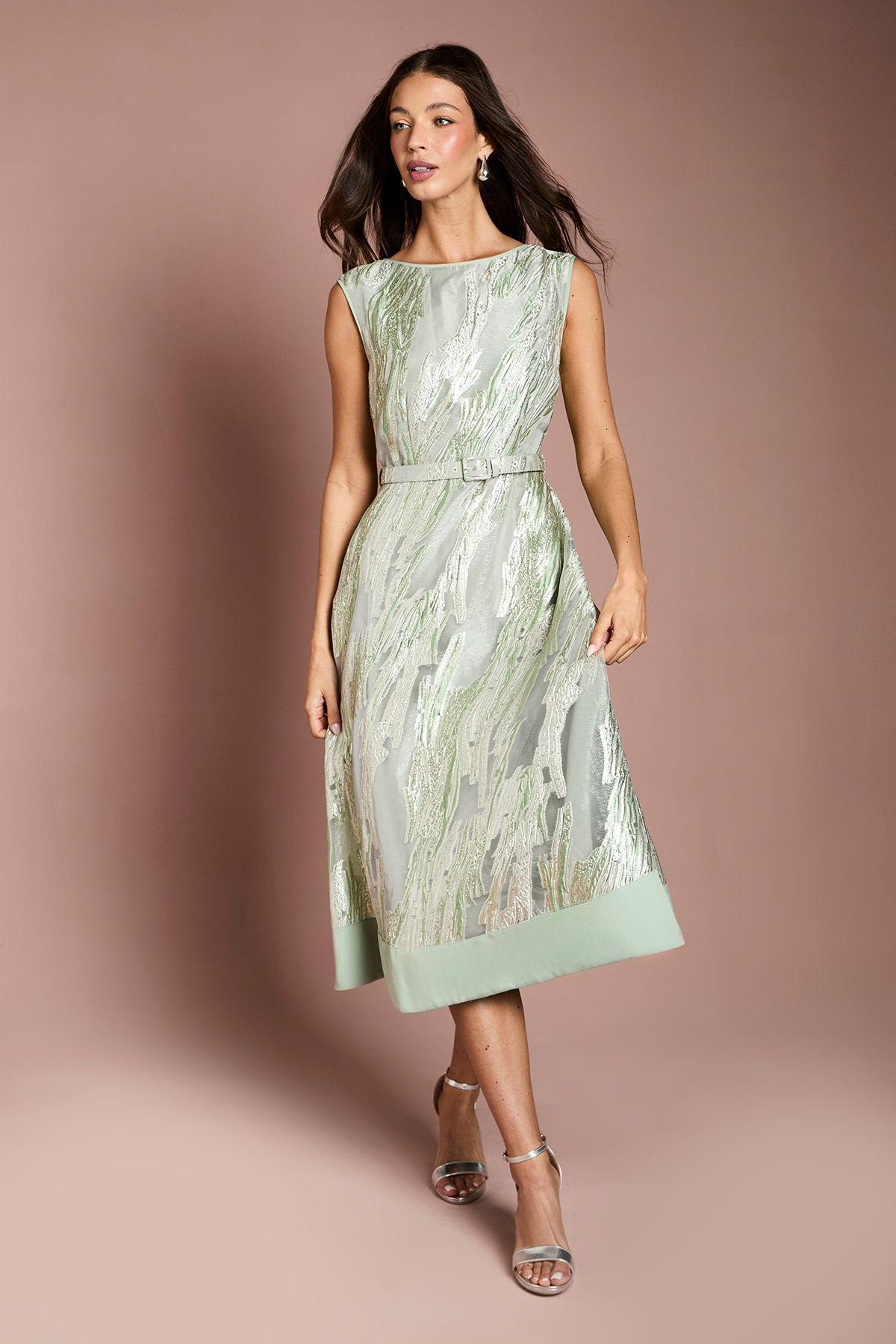Belted Sleeveless Jacquard Midi Dress by COAST