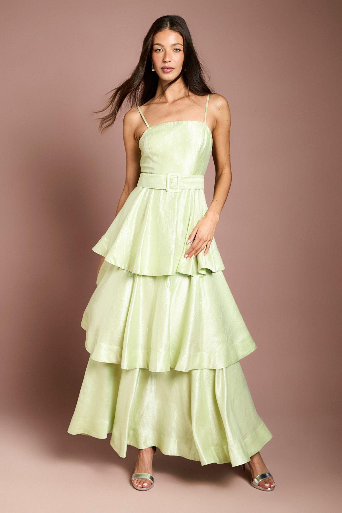 Belted Tiered Satin Maxi Dress by COAST