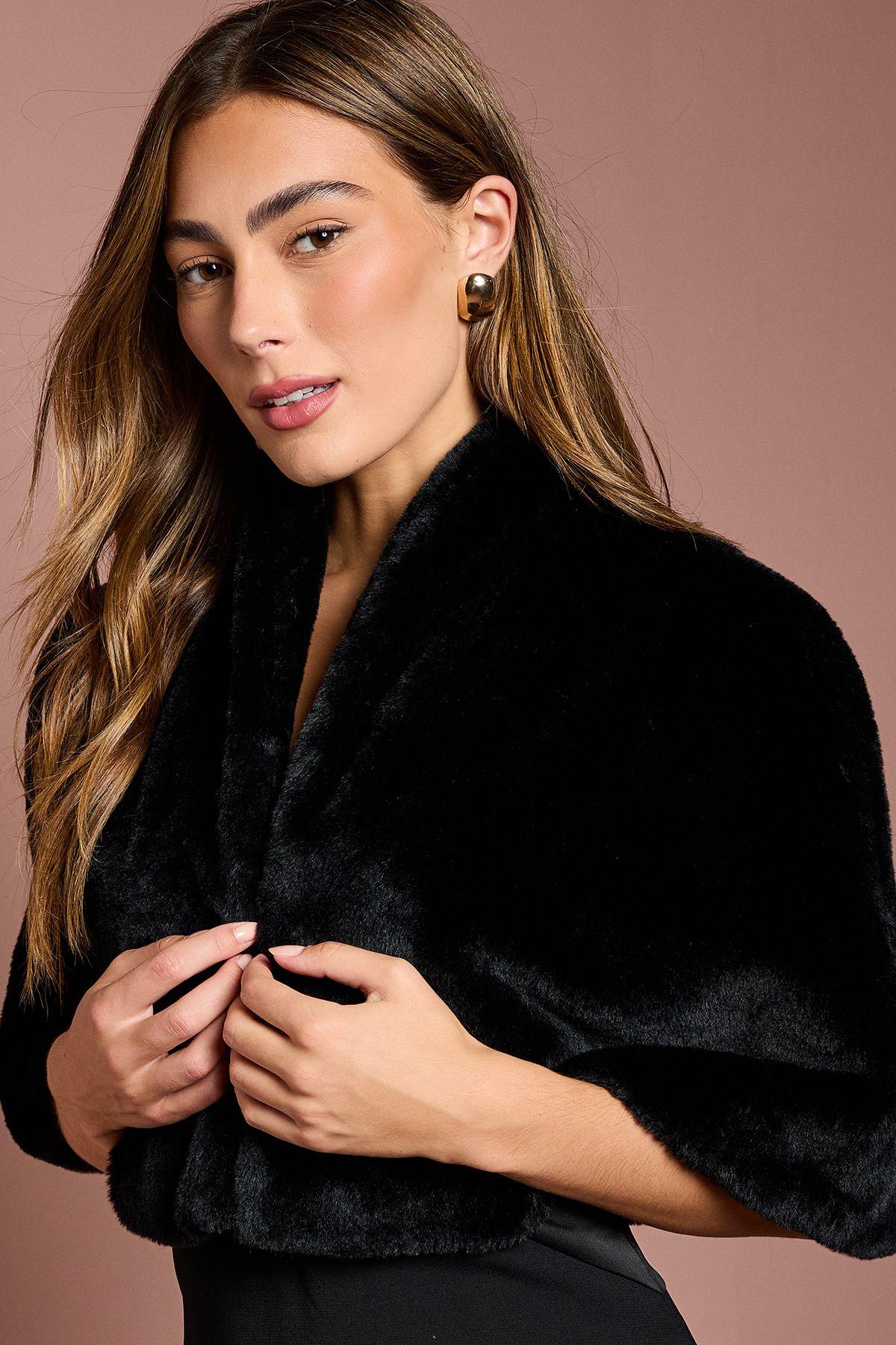 Black Faux Fur Short Cape by COAST
