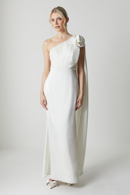 Bow And Drape Detail One Shoulder Satin Wedding Dress by COAST