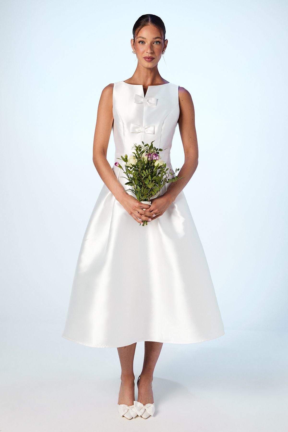 Bow Detail Full Skirt Midi Dress by COAST