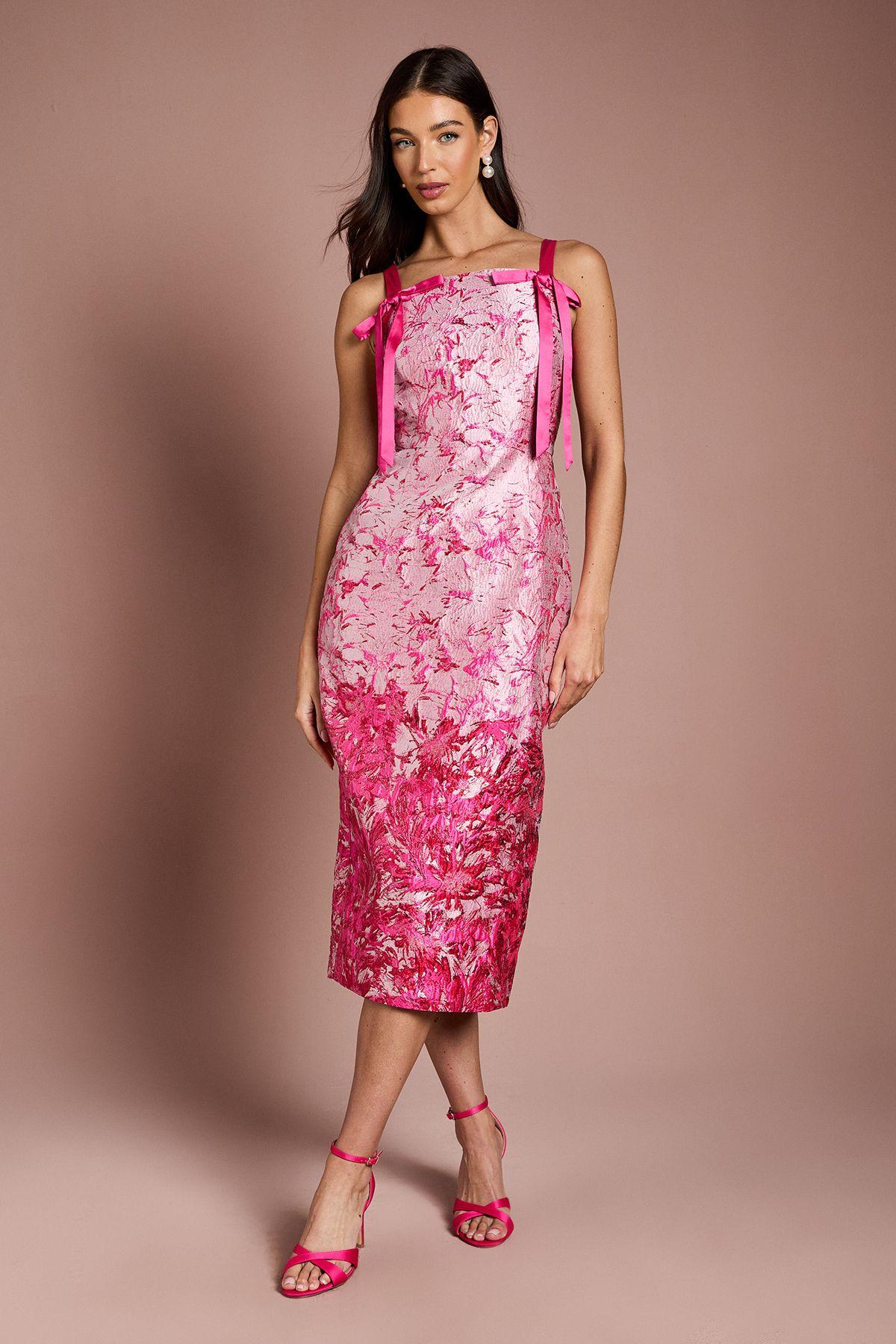 Bow Detail Jacquard Pencil Dress by COAST