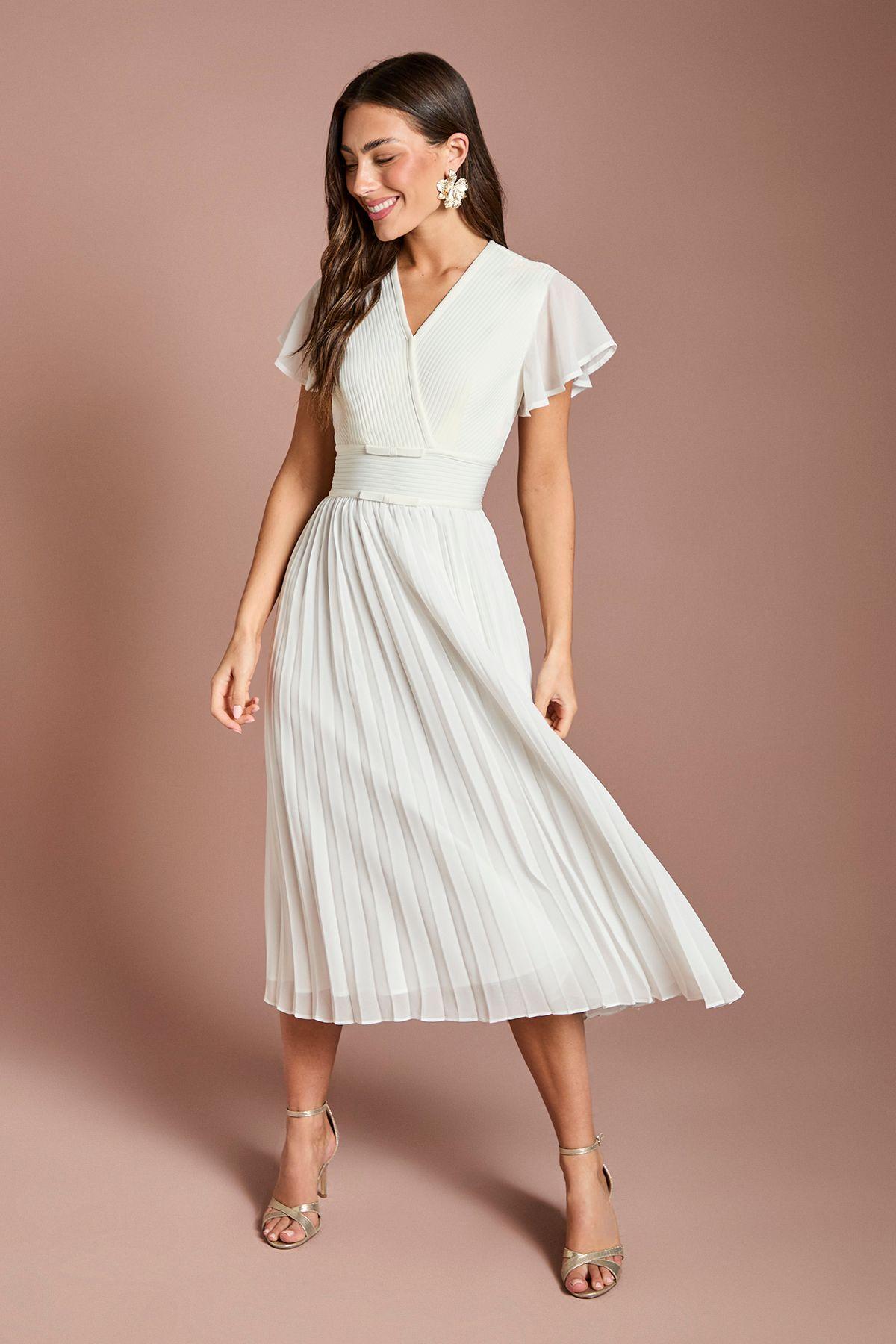 Bow Detail Pleated Georgette Bandage Midi Dress by COAST