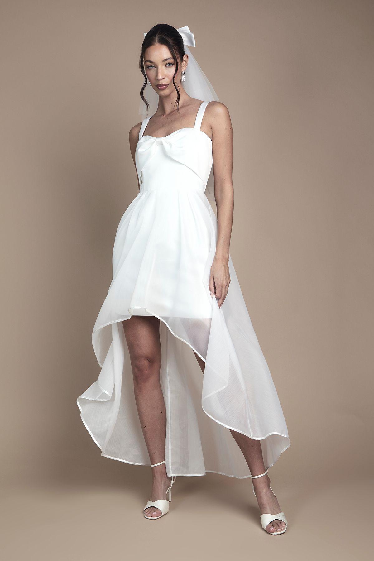 Bow Detail Sweetheart Mini Dress with Organza Overskirt by COAST