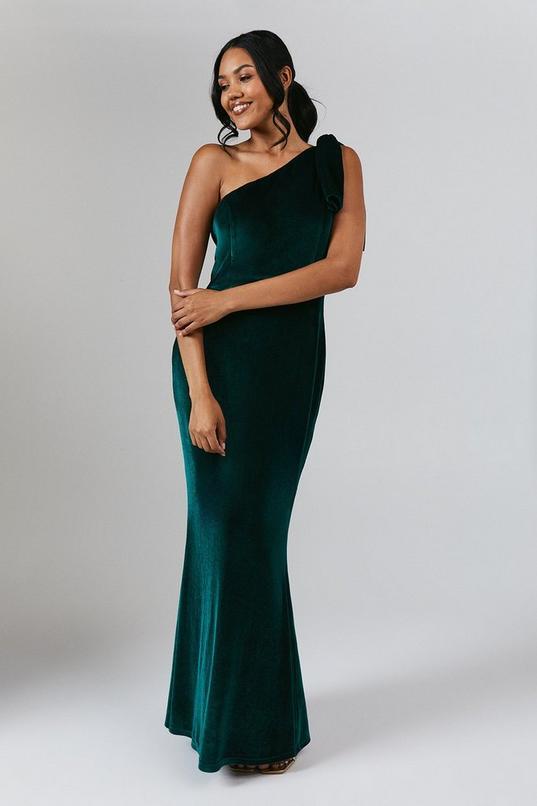 Bow One Shoulder Velvet Bridesmaid Maxi Dress by COAST