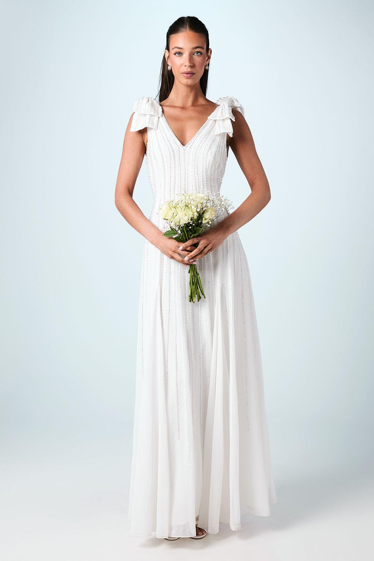 Bow Shoulder Embellished Maxi Wedding Dress by COAST