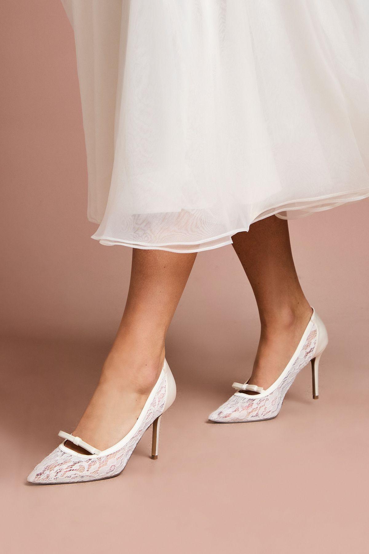 Bridal Alexis Lace Bow Detail Slingback High Heel Stiletto Court Shoes by COAST