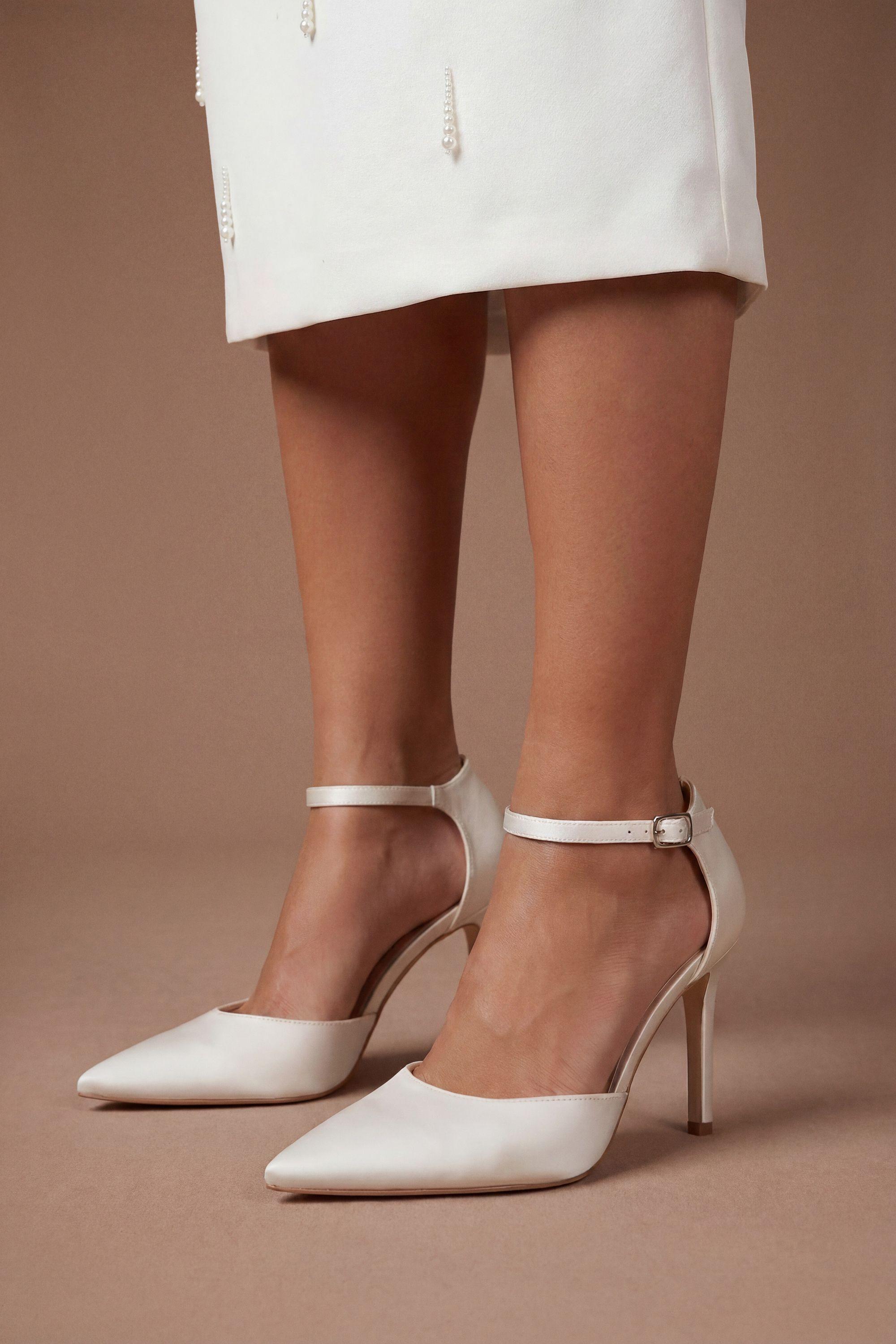 Bridal Megan Satin Diamante Buckle 2 Part High Stiletto Heel Point Court Shoes by COAST