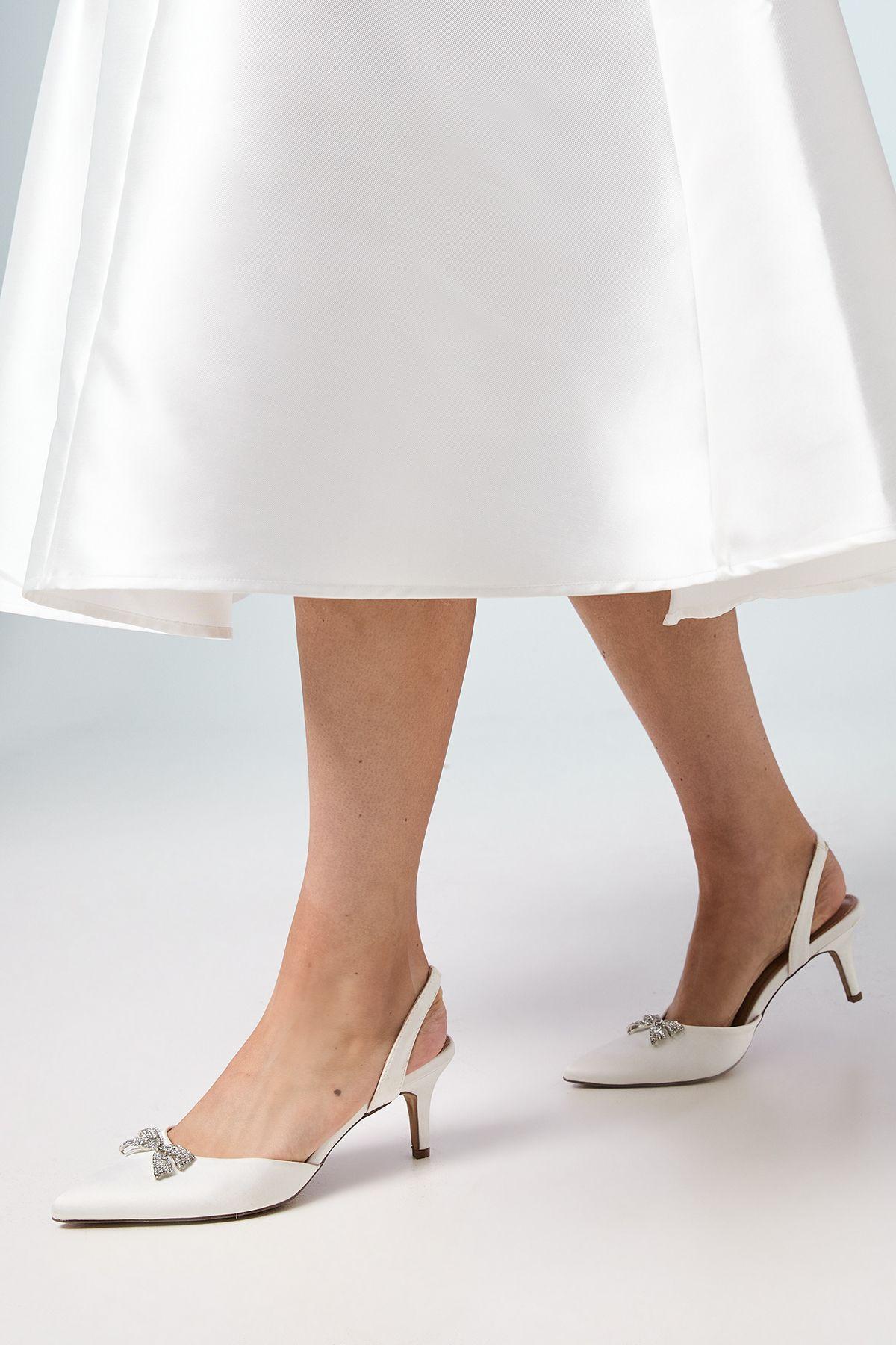 Bridal Sammi Satin Diamante Bow Brooch Slingback Kitten Heel Court Shoes by COAST