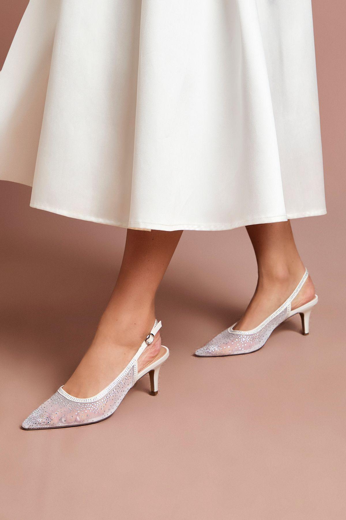 Bridal Sara Mesh Diamante Kitten Heel Slingback Court Shoes by COAST
