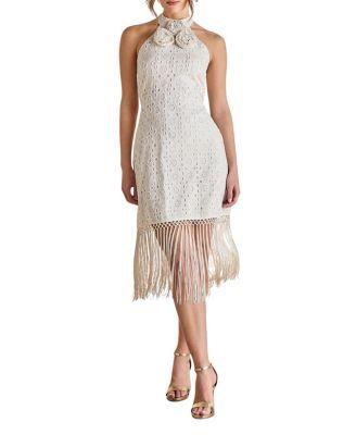 Broderie Embellished Fringe Halter Dress by COAST