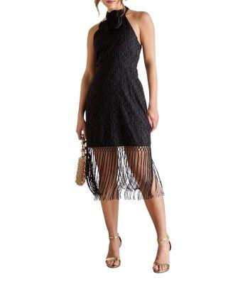 Broderie Embellished Fringe Halter Dress by COAST