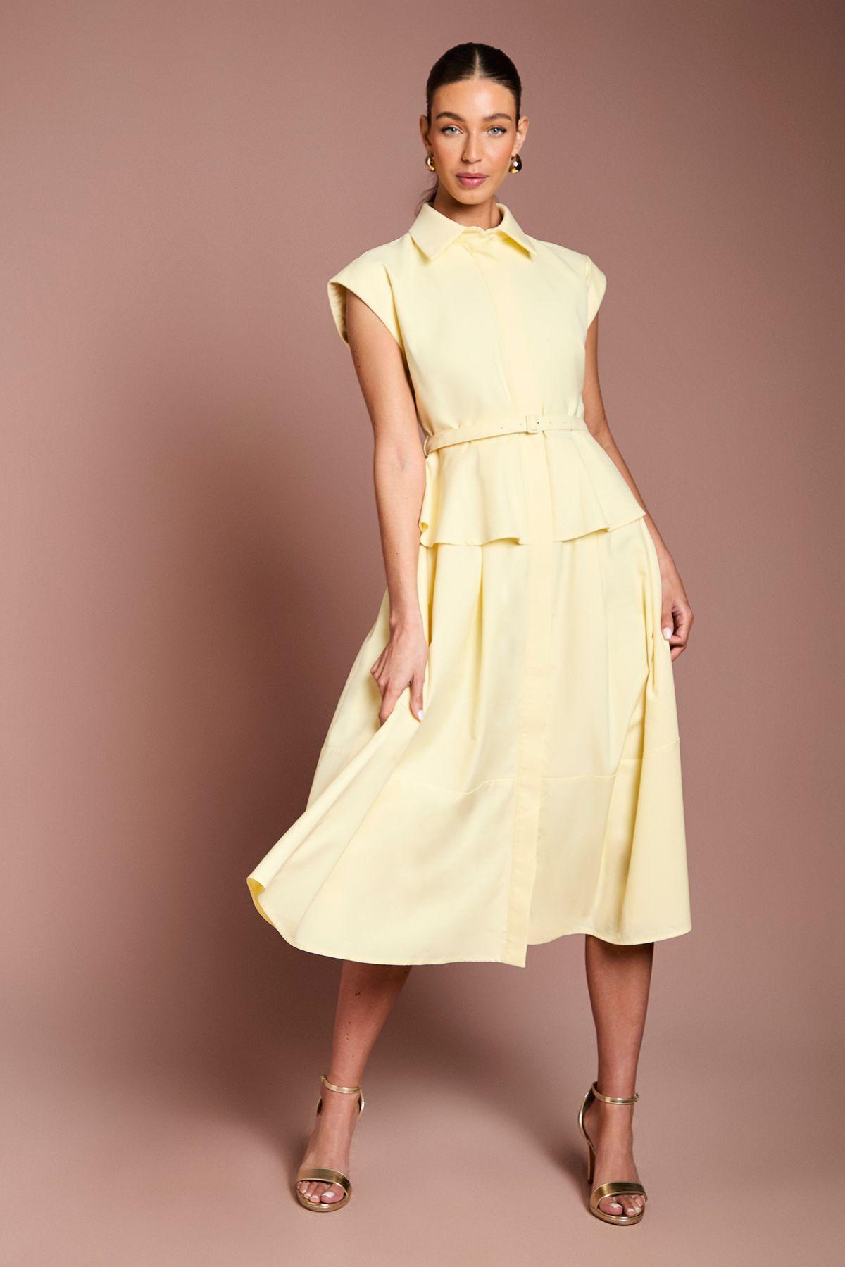 Cap Sleeve Peplum Detail Belted Shirt Dress by COAST