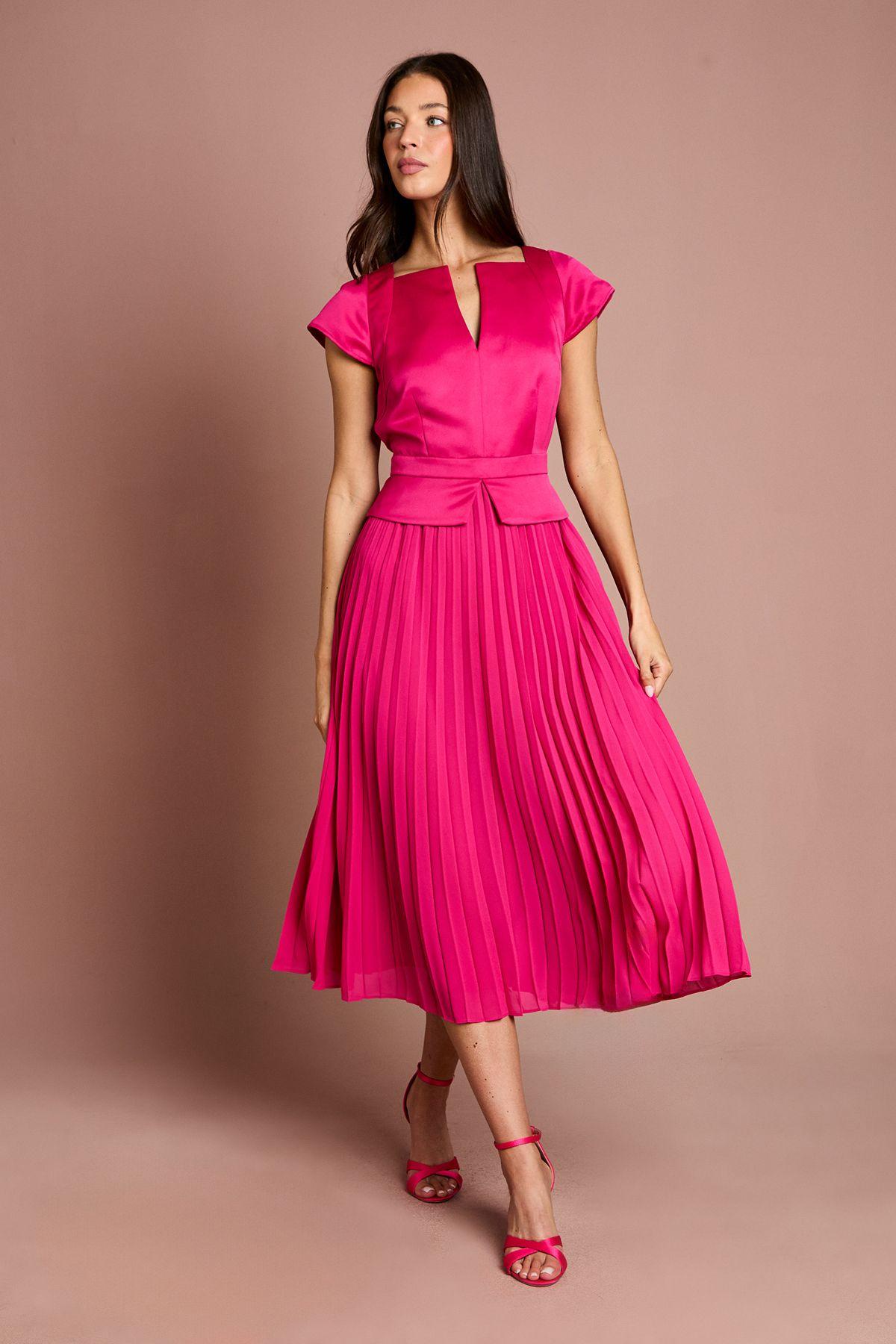 Cap Sleeve Pleated Skirt Midi Wedding Guest Dress by COAST