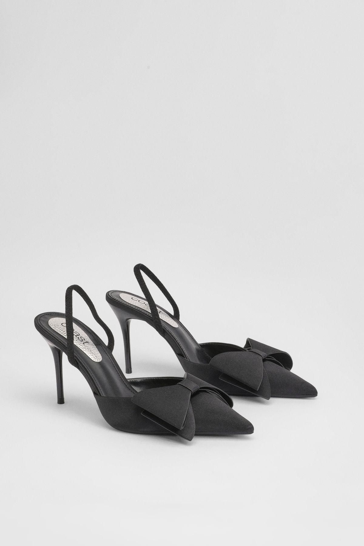 Charlotte Satin Bow Detail Slingback Heeled Court Shoes by COAST